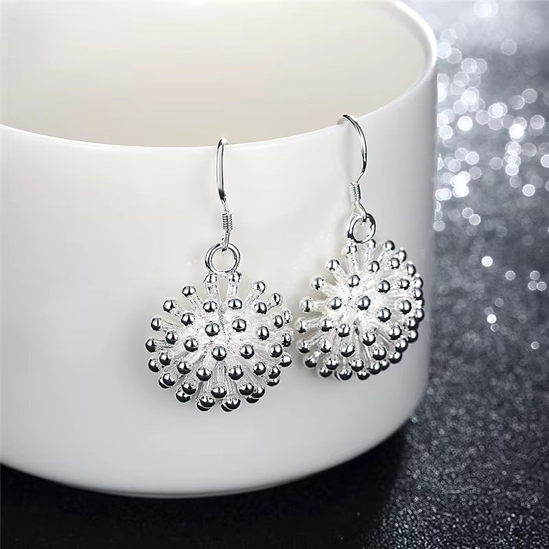 925 Sterling Silver Firework Flower Necklace Earring Set Popular Charm Nice Necklace Earring Sets Women'S Jewelry