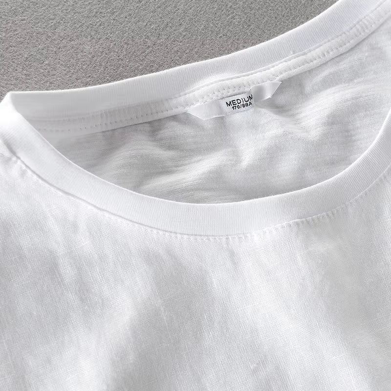 Designer Cartoon Embroidery Stitching Linen Short Sleeve T-Shirt Men Brand Casual round Neck White T Shirt for Men Camiseta