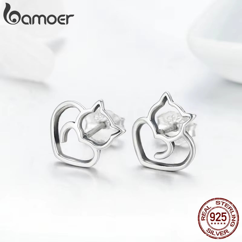 Authentic 925 Sterling Silver Cute Cat Small Stud Earrings for Women Fashion Sterling Silver Jewelry SCE271