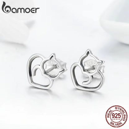Authentic 925 Sterling Silver Cute Cat Small Stud Earrings for Women Fashion Sterling Silver Jewelry SCE271