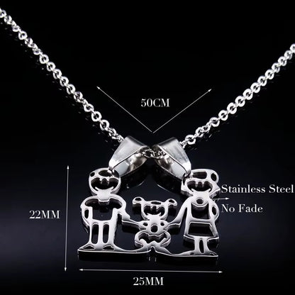Stainless Steel Necklace Mama Family Necklaces Silver Color Love Boy Girl Pendant Jewelry Women Christmas Gift 355