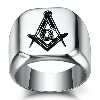 New Arrival Bling CZ Crystal Men Rings with Freemason Masonic Free Mason Signet 316L Stainless Steel Gold Color Jewelry for Men