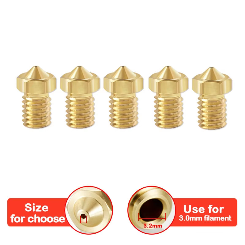 5/10Pcs V6 M6 Threaded Nozzle All Metal 0.2/0.3/0.4/0.5/0.6Mm for 1.75 Filament E-3-D V5 Anycubic I3 Mega Kobra Hotend Extruder