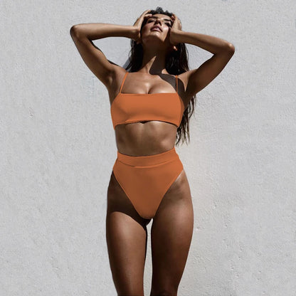 Sexy Bikinis Solid Push up Bikini 2021 Hot Sale Padded Bra Straps High Waist Swimsuit Female Swimwear Women Biquini