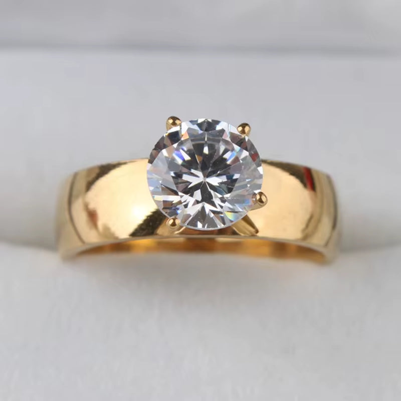 6Mm Light Zircon CZ Gold Color Stainless Steel Finger Rings Men Women Jewelry Wholesale Lots