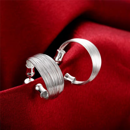 925 Sterling Silver Smooth Multi-Line Stud Earrings for Woman Wedding Engagement Fashion Party Charm Jewelry