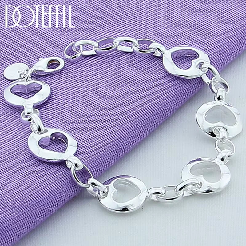 925 Sterling Silver Full Heart Chain Bracelet Fashion for Women Wedding Engagement Jewelry