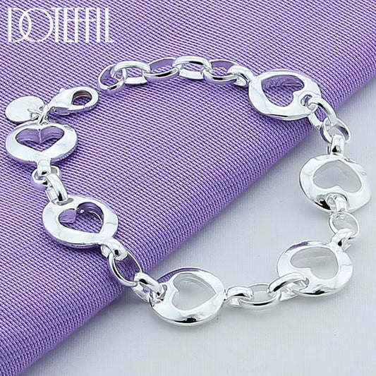 925 Sterling Silver Full Heart Chain Bracelet Fashion for Women Wedding Engagement Jewelry