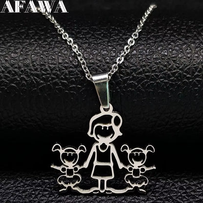 Stainless Steel Necklace Mama Family Necklaces Silver Color Love Boy Girl Pendant Jewelry Women Christmas Gift 355