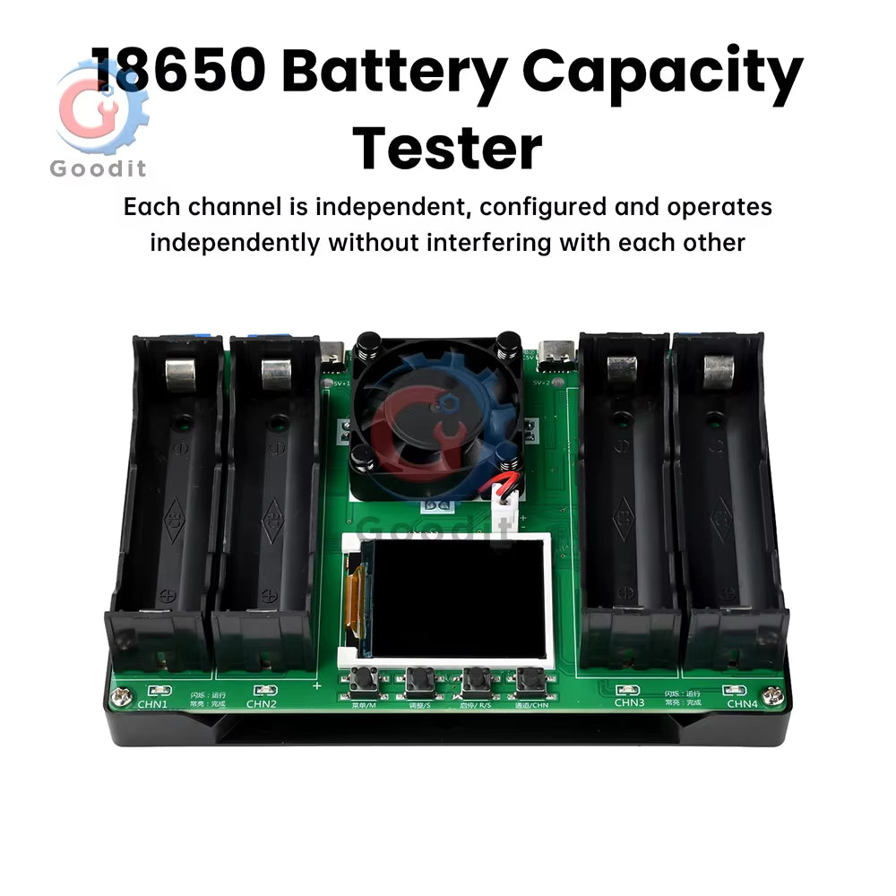 18650 21700 Type-C 4Channel Battery Capacity Tester LCD Display Mah Lithium Digital Battery Detection Module for Battery Testing