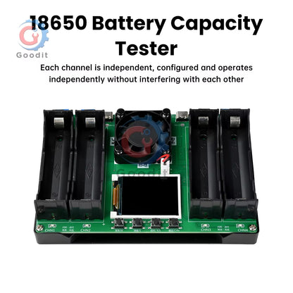 18650 21700 Type-C 4Channel Battery Capacity Tester LCD Display Mah Lithium Digital Battery Detection Module for Battery Testing