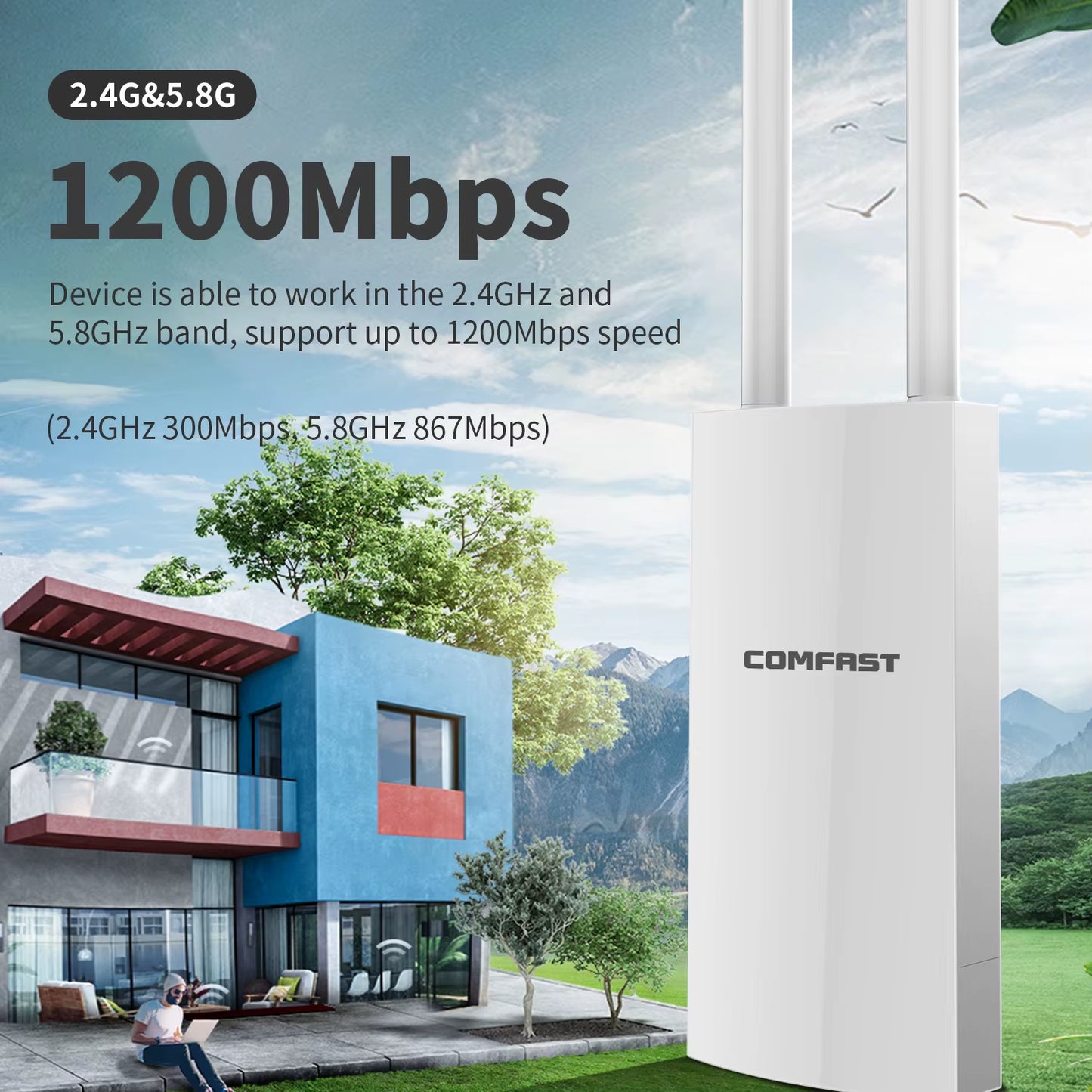 300Mbps-1200Mbps Wireless Wifi Repeater Outdoor 2.4&5.8Ghz High Power Waterproof Street Extender Wifi Router Antenna AP