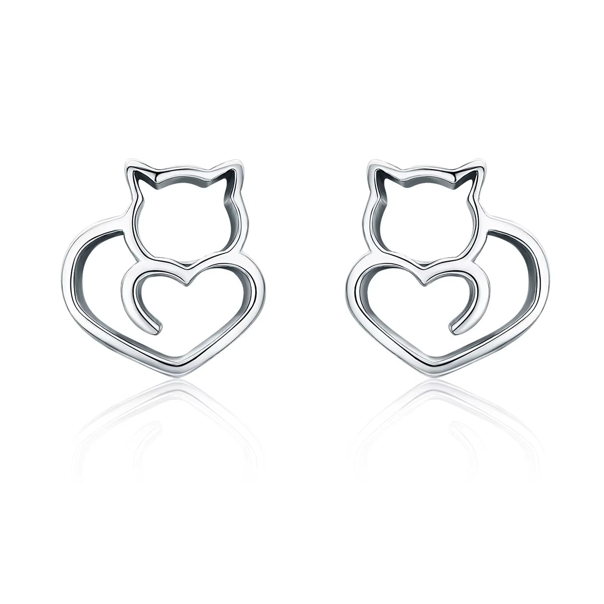 Authentic 925 Sterling Silver Cute Cat Small Stud Earrings for Women Fashion Sterling Silver Jewelry SCE271