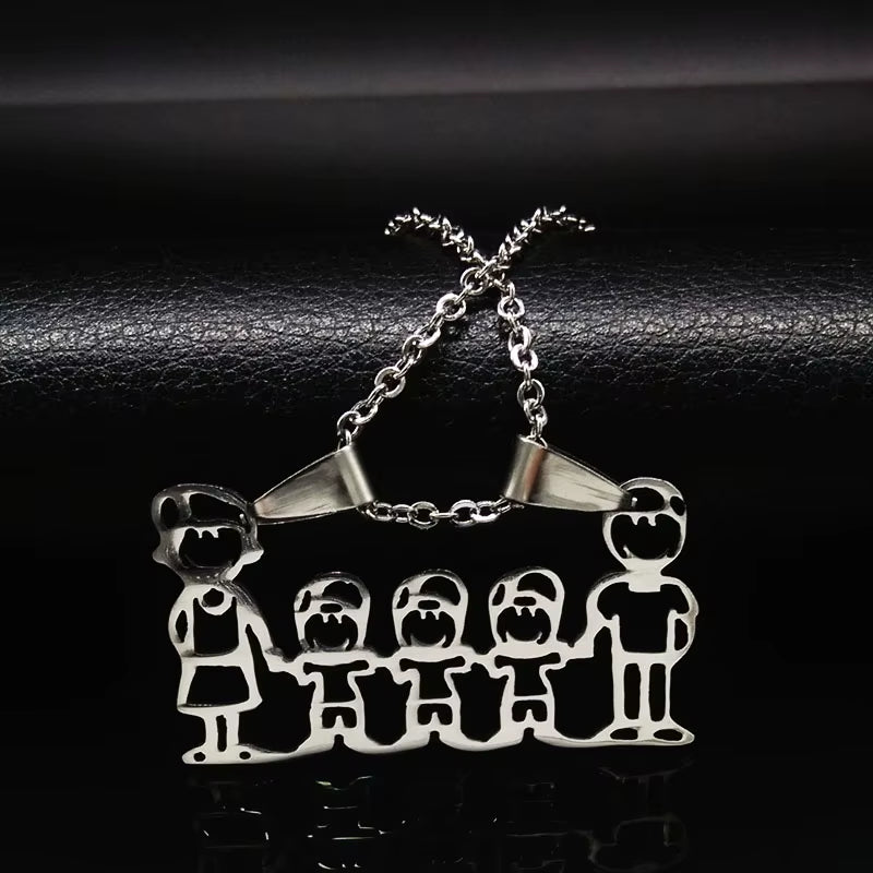 Stainless Steel Necklace Mama Family Necklaces Silver Color Love Boy Girl Pendant Jewelry Women Christmas Gift 355