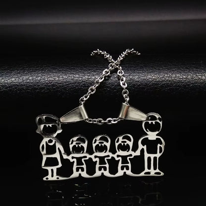 Stainless Steel Necklace Mama Family Necklaces Silver Color Love Boy Girl Pendant Jewelry Women Christmas Gift 355