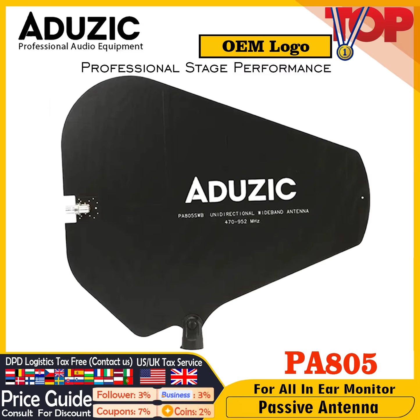 ADUIZC Antenna PA805 Antena Passive for IEM Wireless in Ear Monitor System Passive Antenna RF Signal Amplifier Combiner