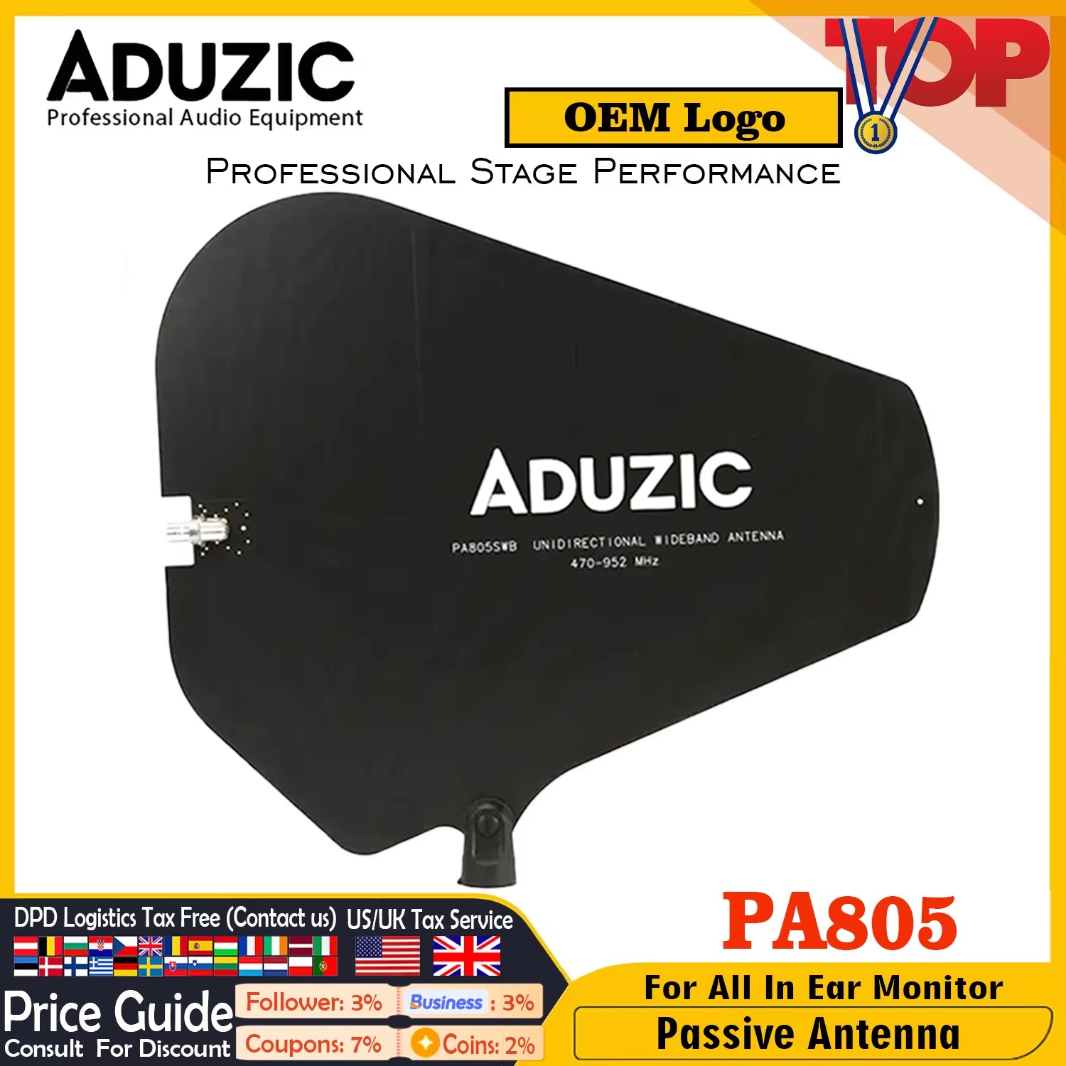 ADUIZC Antenna PA805 Antena Passive for IEM Wireless in Ear Monitor System Passive Antenna RF Signal Amplifier Combiner