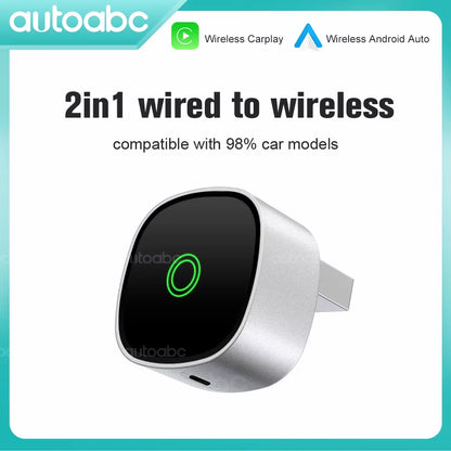 AUTOABC 2025 New 2 in 1 Wireless Carplay Adapter Plug & Plug Auto Connect No Delay Converts Wired to Wireless