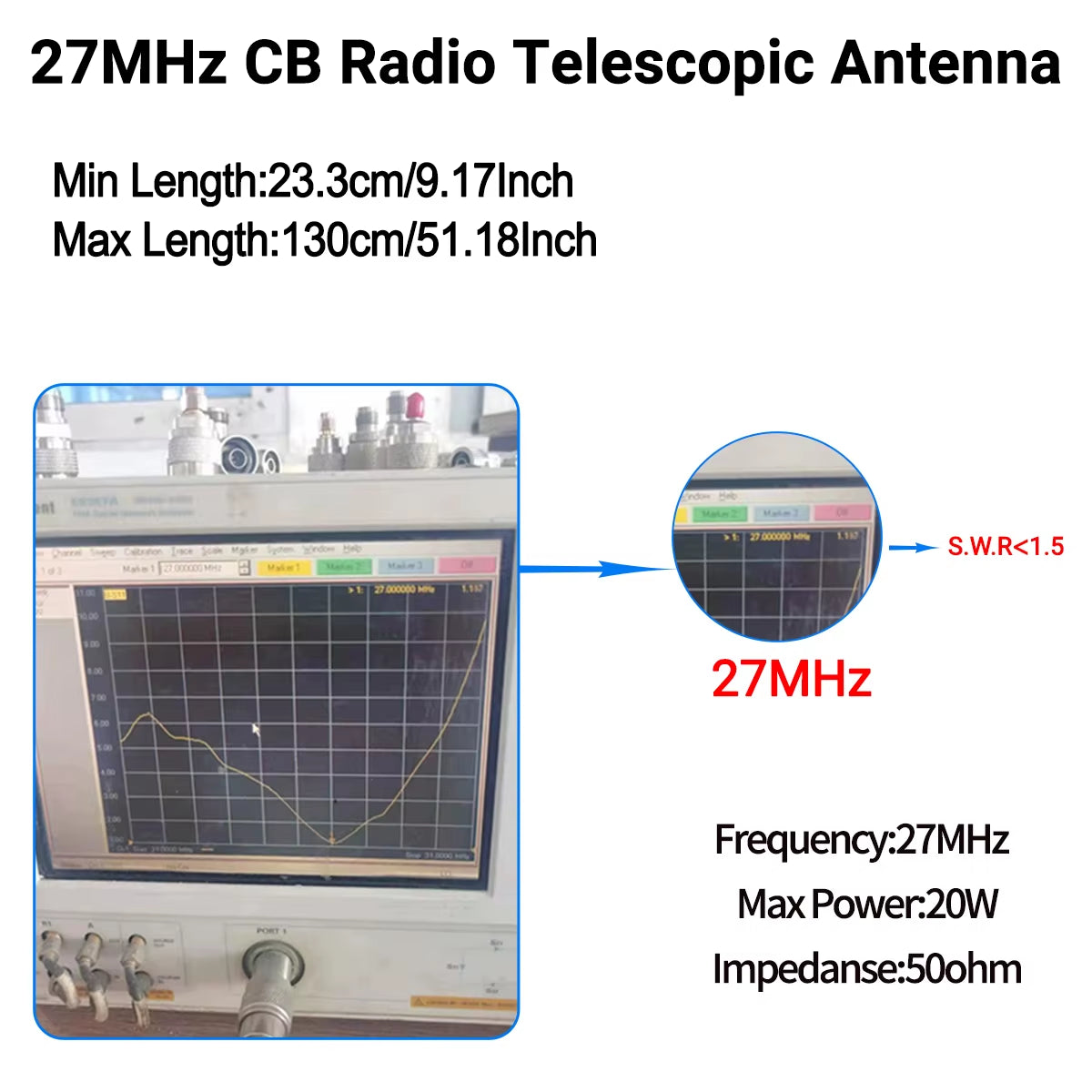 27Mhz Sma-Female/Sma-Male/Bnc Handheld Telescopic CB Antenna for Quansheng UV-K5 UV-K5(8) Baofeng UV-K61 Walkie Talkie