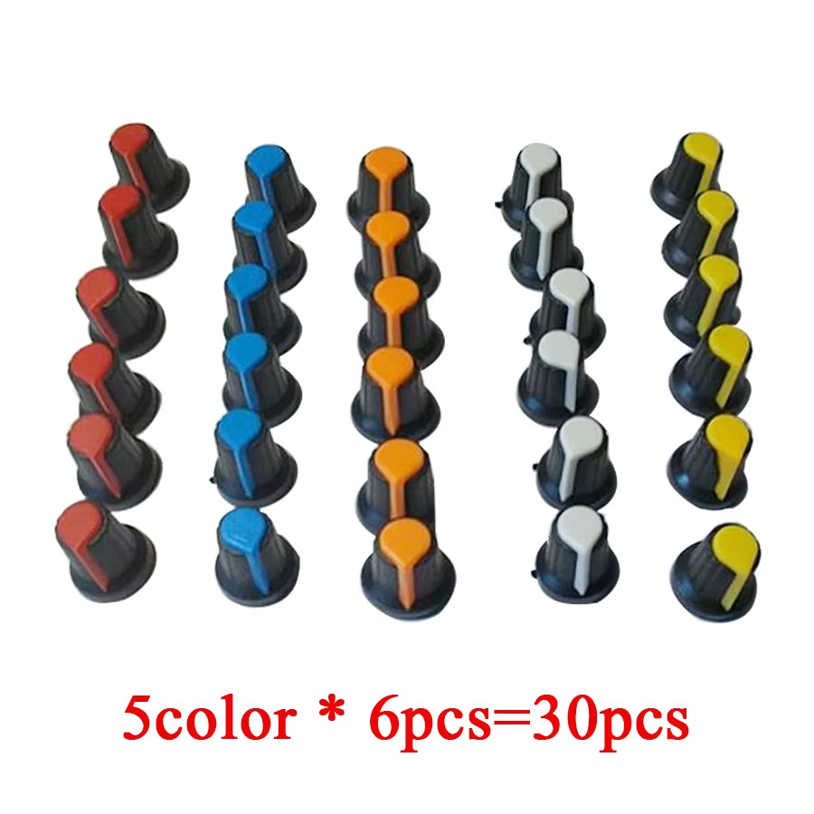 30Pcs/Lot Potentiometer Knobs 15X17Mm 6Mm WH148 Potentiometer B10K Color Knob Cap Yellow Orange Blue White Red 5Value*6Pcs=30Pcs