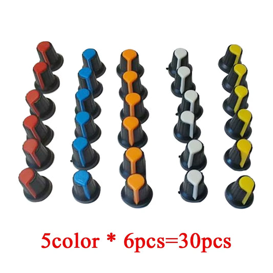 30Pcs/Lot Potentiometer Knobs 15X17Mm 6Mm WH148 Potentiometer B10K Color Knob Cap Yellow Orange Blue White Red 5Value*6Pcs=30Pcs