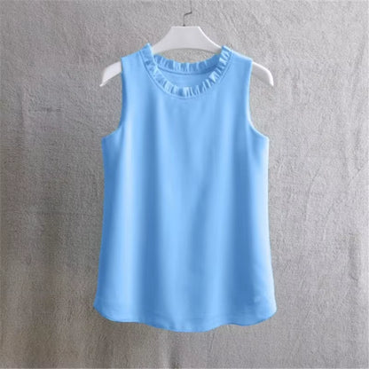 21 Colors Solid Ruffle Chiffon Blouse Women 2025 Summer Fashion Vest Blusas Casual Loose Sleeveless Ladies Tops Shirt