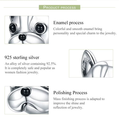 925 Sterling Silver Loyal Partners French Bulldog Bead Dog Animal Bead Fit Women Charm Bracelets DIY Jewelry SCC315