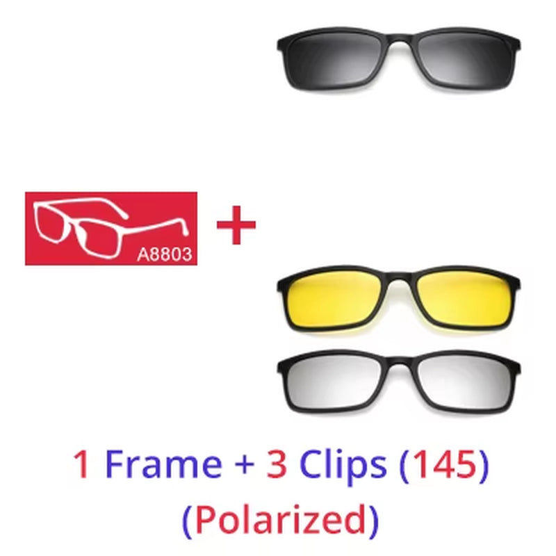 Polarized Sunglasses Men Women 5 in 1 Magnetic Clip on Glasses TR90 Optical Prescription Eyeglass Frames Magnet Clips