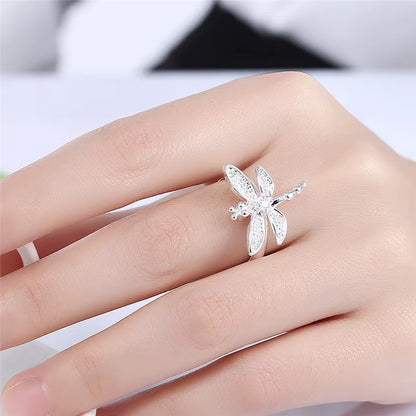 925 Sterling Silver Dragonfly Ring for Women Wedding Engagement Party Fashion Charm Jewelry