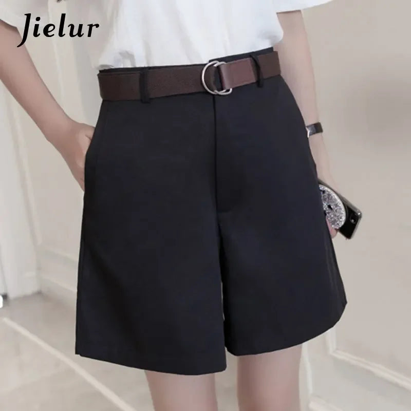 Shorts All-Match 4 Solid Color Sashes Casual Shorts Women A-Line High Waist Slim Short Femme Chic S-XXL Ladies Bottom