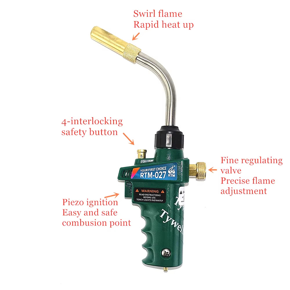 Braze Welding Torch MAPP Propane Gas Torch Piezo Trigger Ignition CGA600 Copper Aluminum Heating Solder Burner