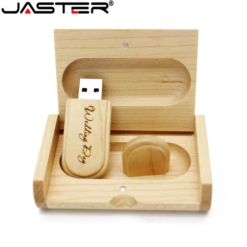 1PCS Free Custom Logo Laser Engraving Wooden+Box Pendrive 4GB 8GB 16GB 32GB 64GB USB Flash Drive Photography Gift
