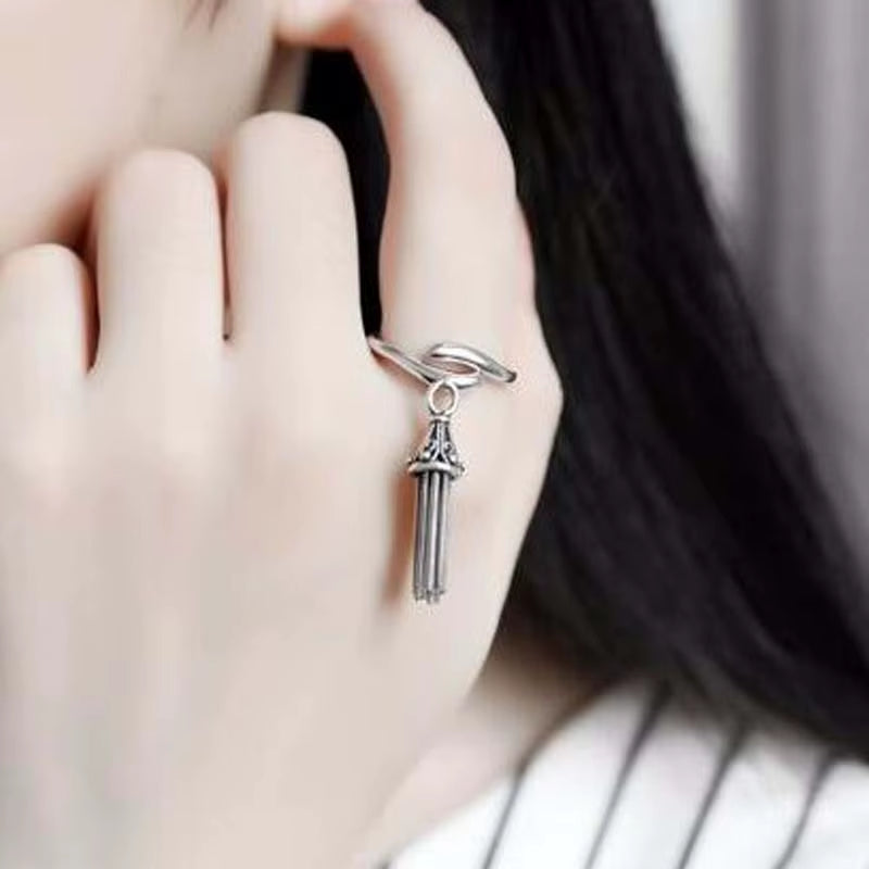 30% Silver Rings for Women Jewelry Titanium Silver Female Copper Ring Vintage Ethnic Fashion Punk Rock Tassel Fashion Bague
