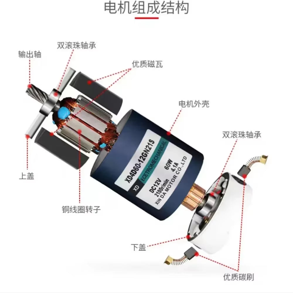 DC 12/24V 60W Permanent Magnet DC Geared Motor Adjustable Speed High Torsion Metal Micro Gear Reducer Motor 10To 600RPM