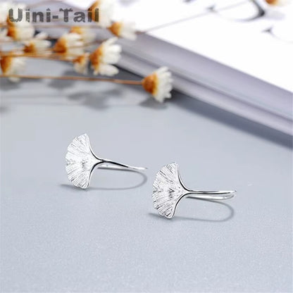 New Hot 925 Tibetan Silver Chinese Style Ginkgo Leaf Ear Hook Temperament Simple Personality Fashion Earrings ED119