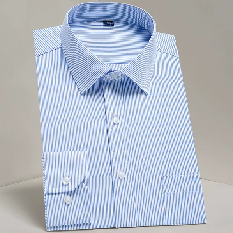 Men'S Classic Long Sleeve Standard-Fit Dress Shirts Formal Business Social Simple Basic Design White Work Office Casual Shirt