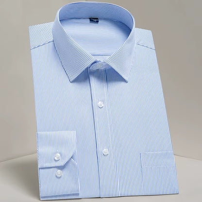 Men'S Classic Long Sleeve Standard-Fit Dress Shirts Formal Business Social Simple Basic Design White Work Office Casual Shirt