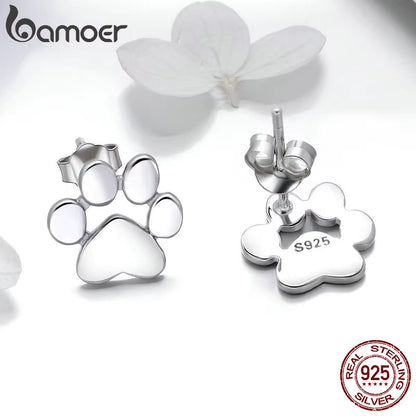 925 Sterling Silver Animal Paw Dog Cat Footprints Stud Earrings for Women Valentine'S Day Gift SCE407