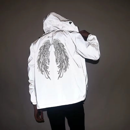 Men'S Full Reflective Jacket Casual Women Windbreaker Hip Hop Hooded Coat Waterproof Printed Streetwear Night Shiny Jackets 5XL