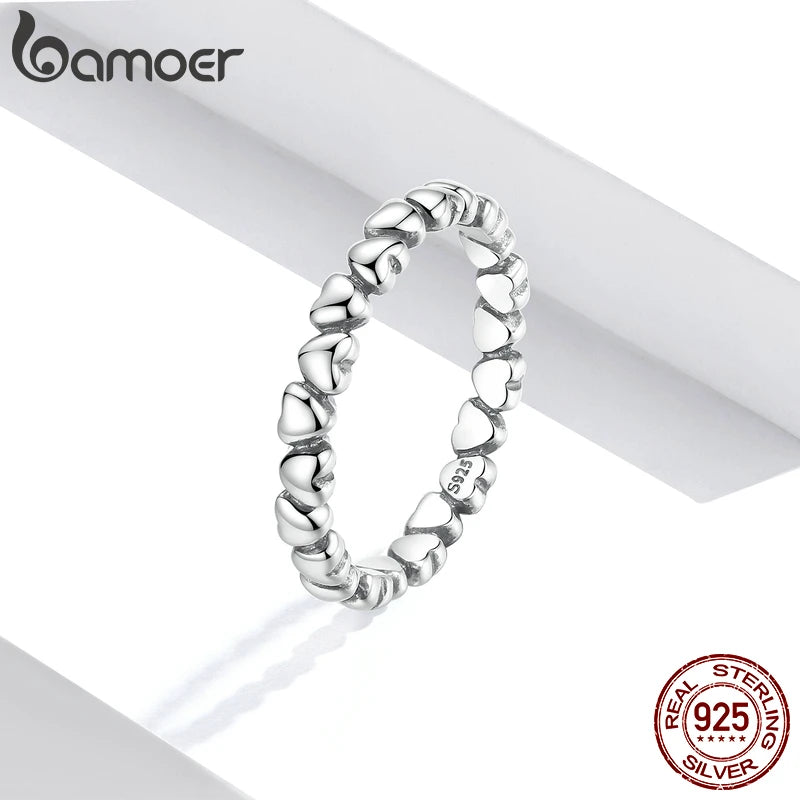 925 Sterling Silver Forever Love Heart Finger Ring Original Jewelry Gift Stackable Bague Korean Jewelry PA7108