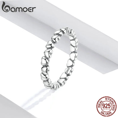 925 Sterling Silver Forever Love Heart Finger Ring Original Jewelry Gift Stackable Bague Korean Jewelry PA7108