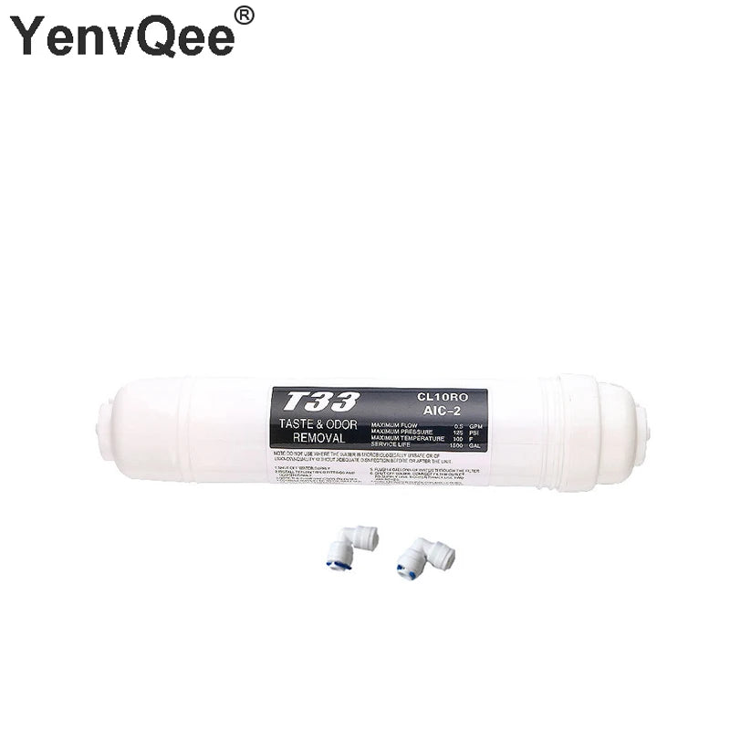 Quick Connect 10 Inch T33 with 2Pcs Fitting Water Purifier INLINE COCONUT Carbon Post WATER FILTER Cartridge REVERSE OSMOSIS