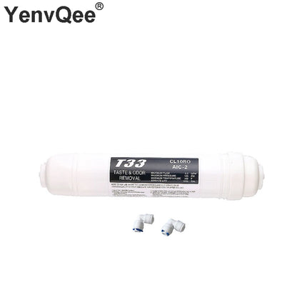 Quick Connect 10 Inch T33 with 2Pcs Fitting Water Purifier INLINE COCONUT Carbon Post WATER FILTER Cartridge REVERSE OSMOSIS