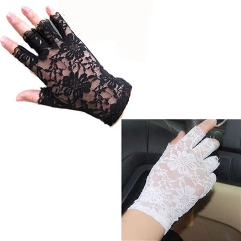 Womens Sexy Dressy Lace Gloves Sunscreen Short Gloves Fingerless Lace Driving Gloves Spring and Summer Mittens Accessories