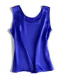. Women Basic Cozy Tanks, 100%Real Silk, O Neck Sleeveless Chic T Shirt, 2025 Solid Summer Vests, White, Pink, Beige