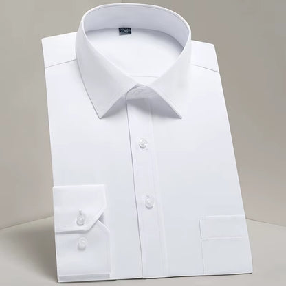Men'S Classic Long Sleeve Standard-Fit Dress Shirts Formal Business Social Simple Basic Design White Work Office Casual Shirt