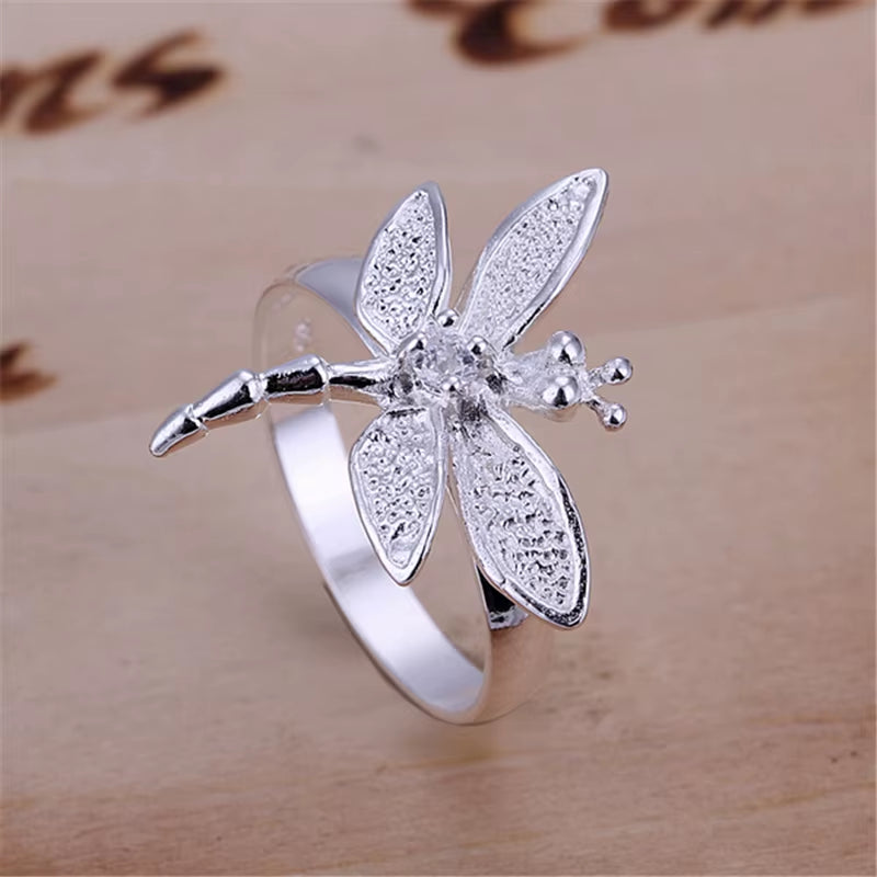 925 Sterling Silver Dragonfly Ring for Women Wedding Engagement Party Fashion Charm Jewelry