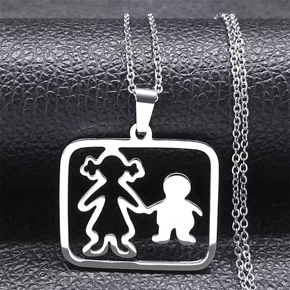 Stainless Steel Necklace Mama Family Necklaces Silver Color Love Boy Girl Pendant Jewelry Women Christmas Gift 355