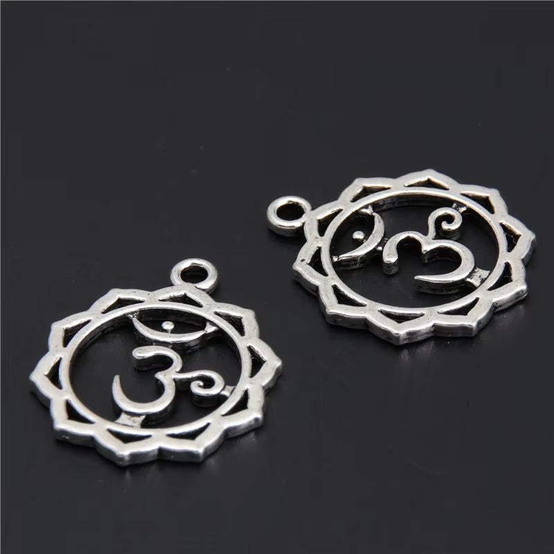 21Pcs Silver Color 7 Chakra Charms Mandala Pendant Yoga OM Buddhist Metal for Jewelry Making Supplies
