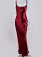 Sexy Spaghetti Strap Backless Maxi Dress Women Satin Lace up Trumpet Evening Dress Elegant Bodycon Party Dresses 2024